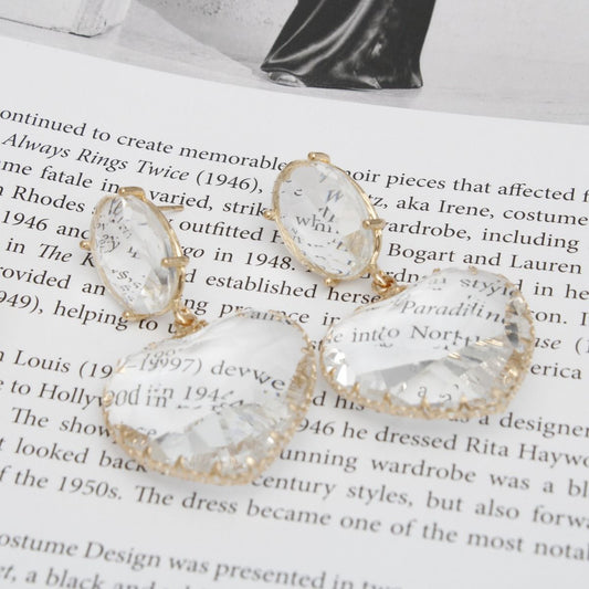 Drop Clear Glass Heart Crystal Gold Earrings Women