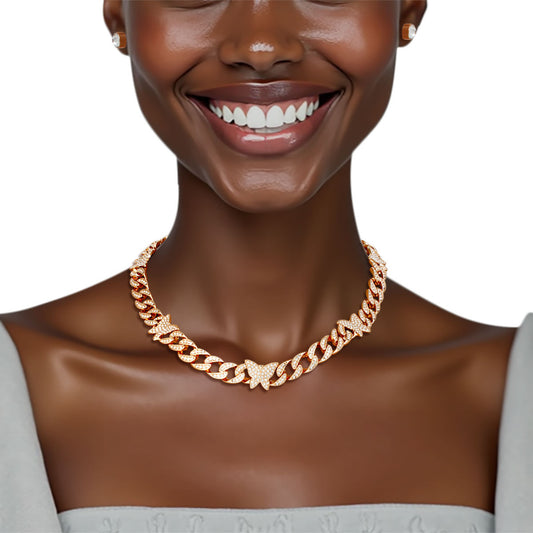 Chain Feminine Flair Iced Gold Butterfly Necklace