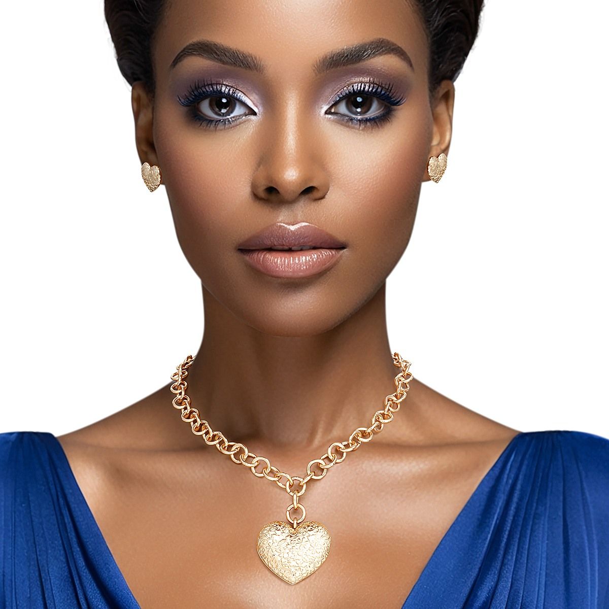 Pendant Gold Girly Patterned Puffy Heart Necklace