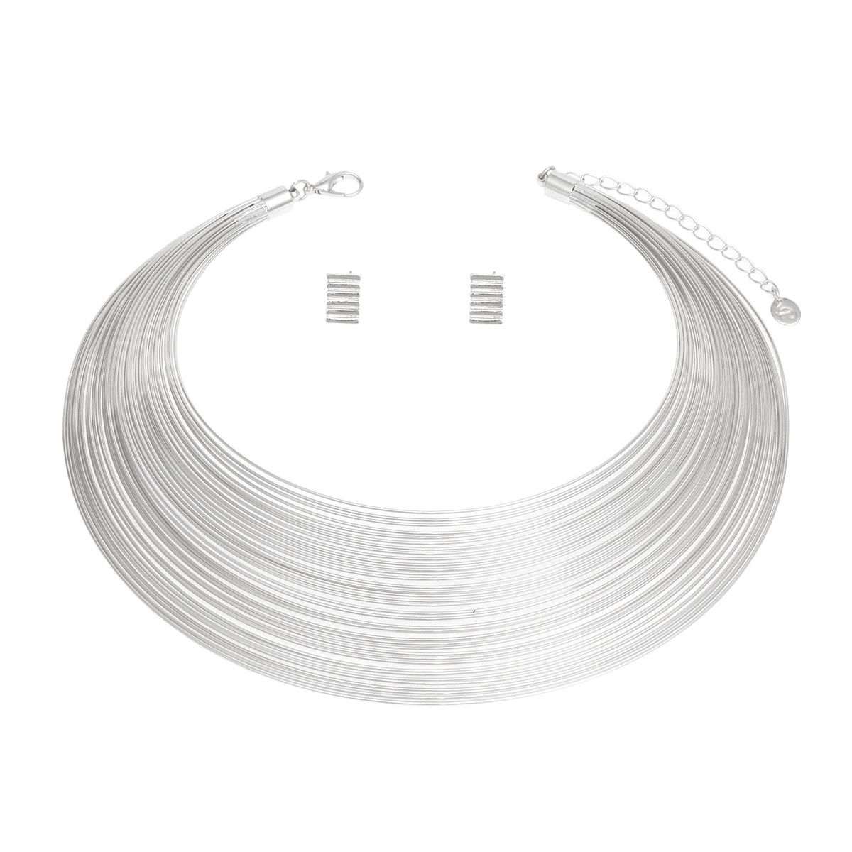 Choker Silver Wire 35 Layer Collar for Women