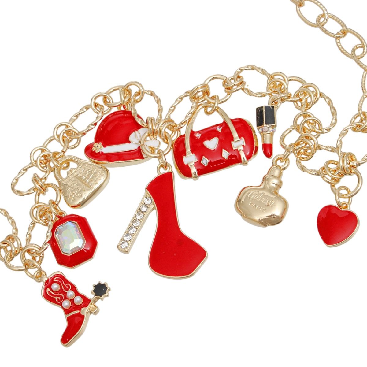 Charm Gold Red Cowgirl Boot High Heel Necklace
