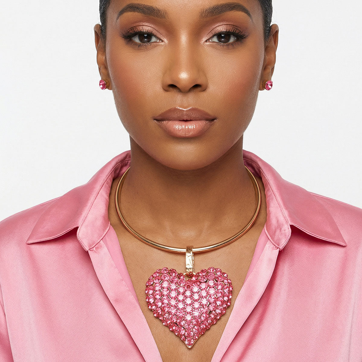 Pendant Fuchsia Stone Domed Heart Chunky Necklace