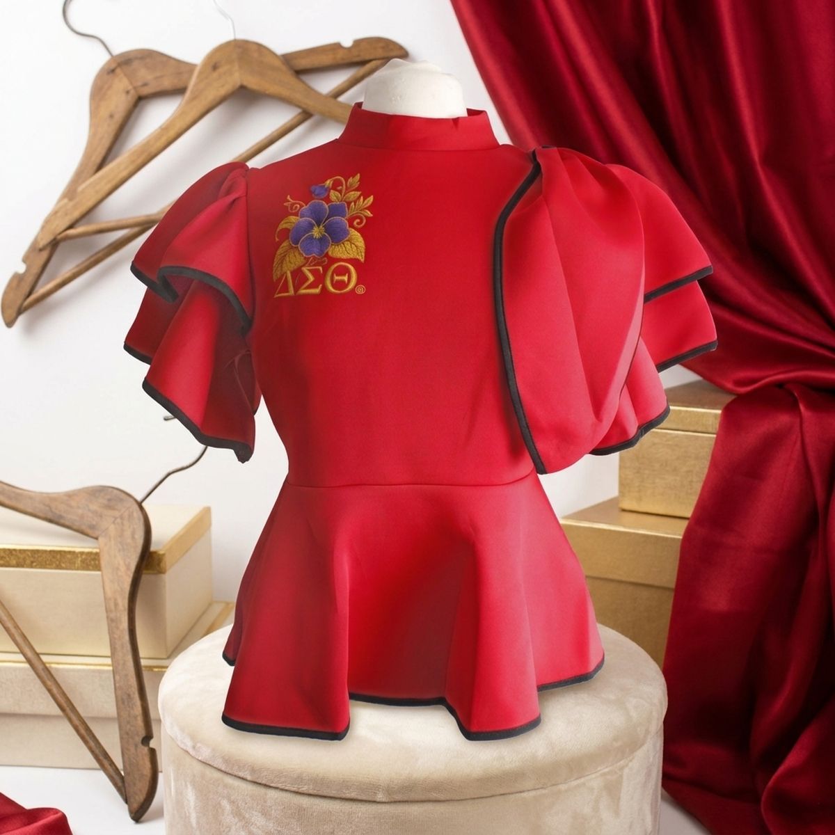 DST Red Large Violet Peplum Top