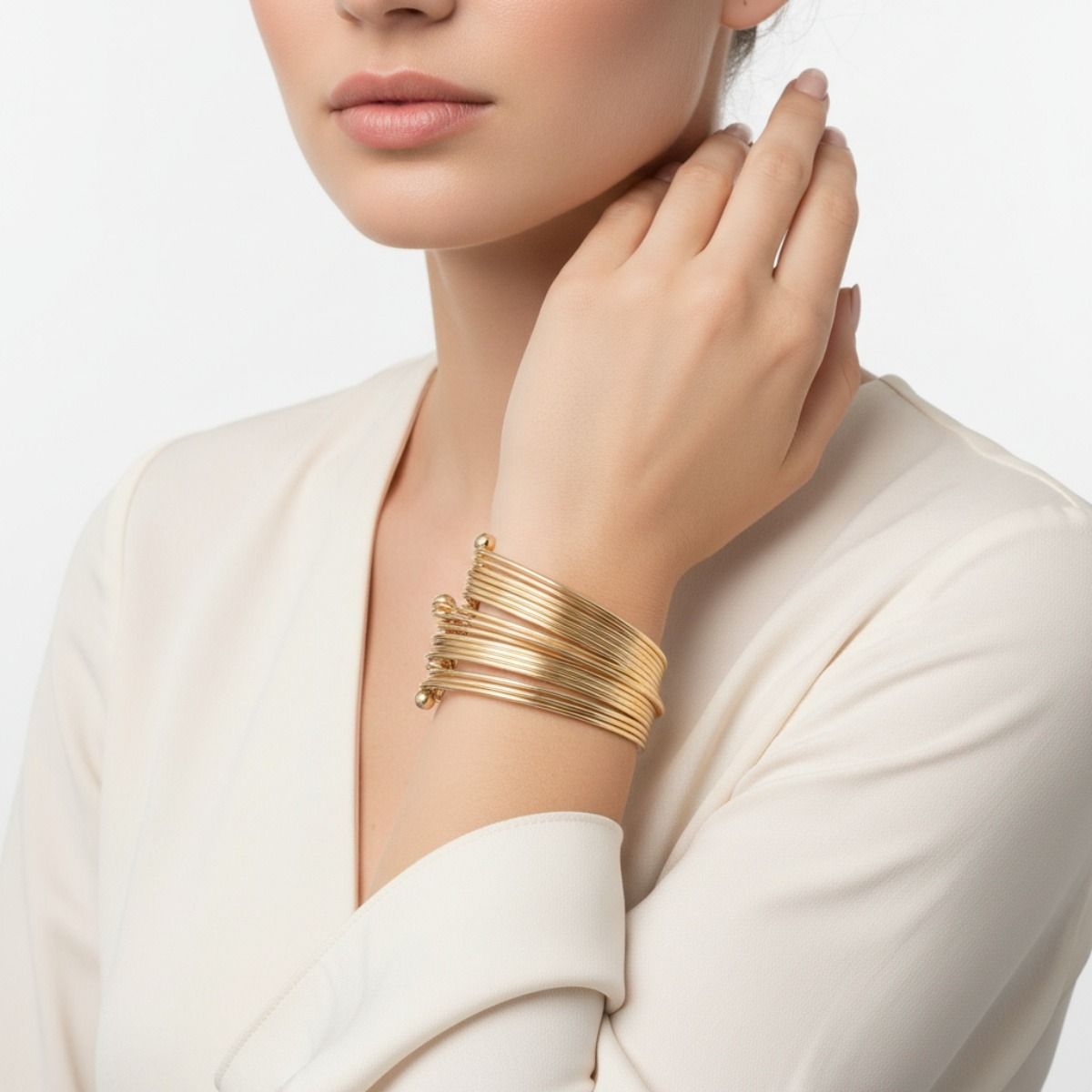 Cuff Gold 19 Row Stacked Bangle Bracelet Women