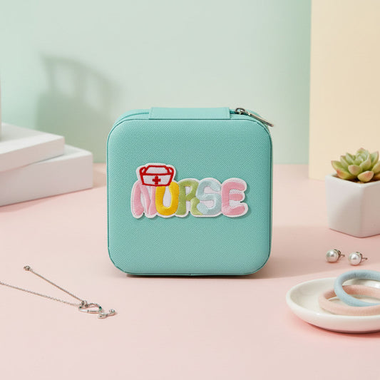 Travel Jewelry Box Turquoise Nurse Patch Square