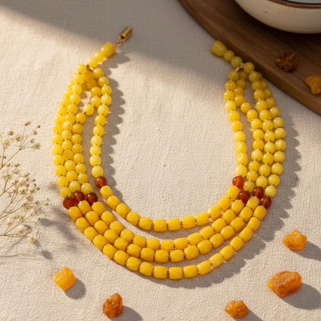 Glass Bead Yellow 4 Strand Tribal Layered Necklace
