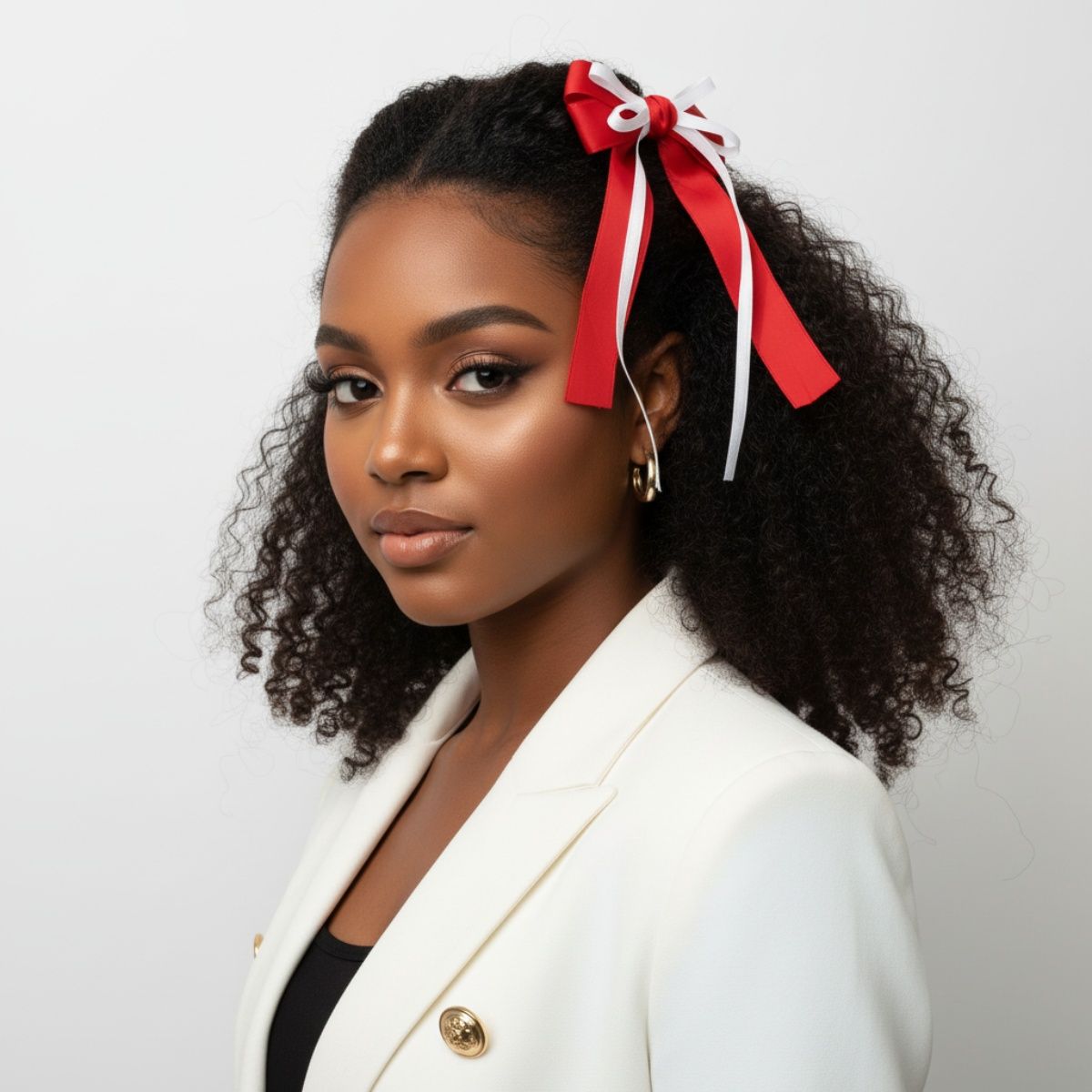DST Merch Red White Ribbon Hair Bow Clip