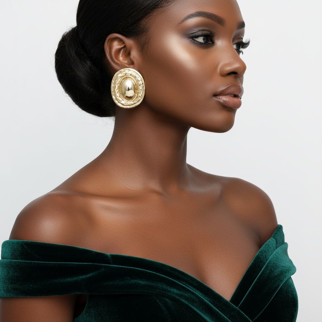 Stud Gold Organic Oval Domed Metal Earrings