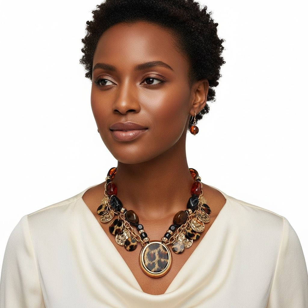 Pendant Global Artisan Leopard Gold Disc Necklace