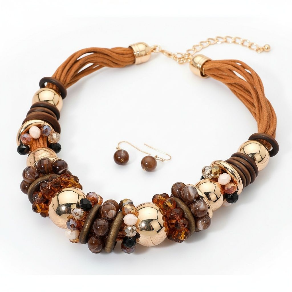 Collar Earthy Artisan Brown Leather Wood Necklace