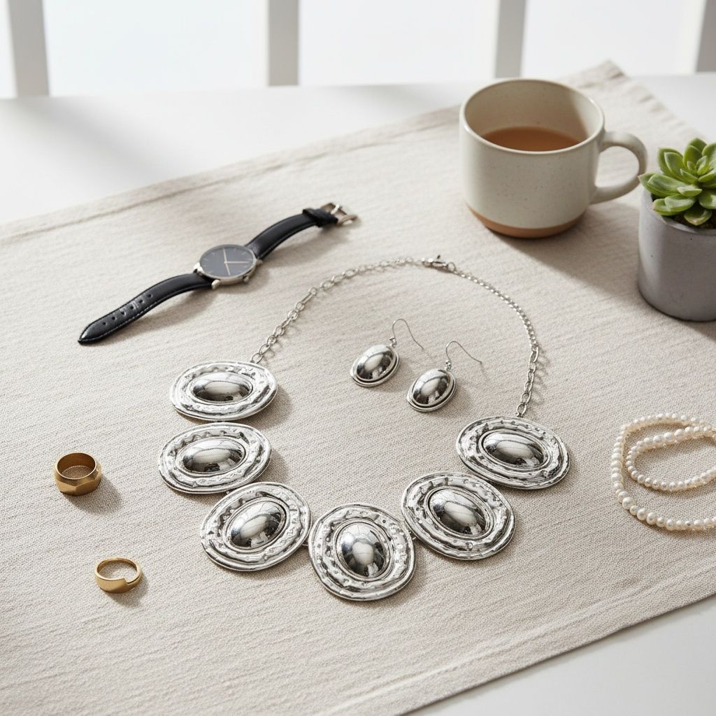 Collar Silver Organic Oval Domed Link Necklace