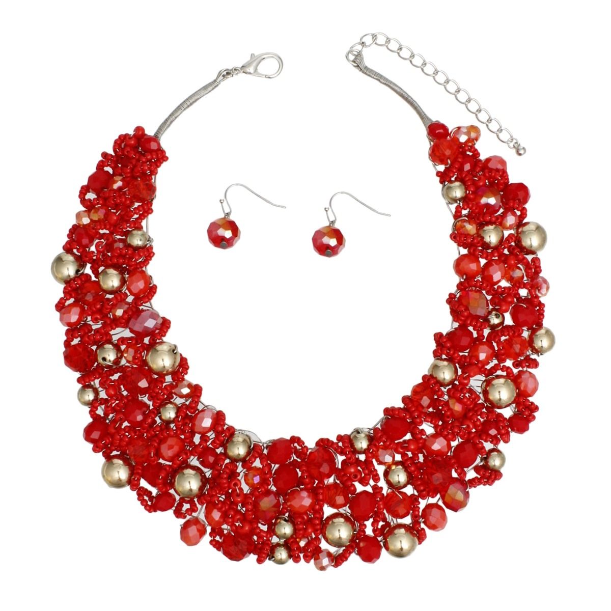 Bib Red Artistic Glass Copper Choker Necklace