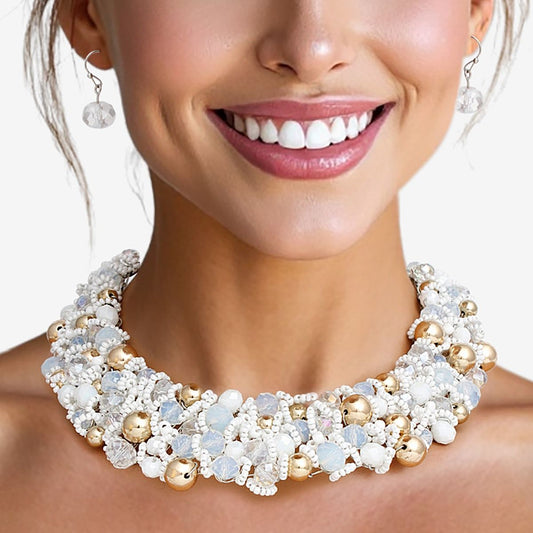 Bib White Artistic Glass Copper Choker Necklace